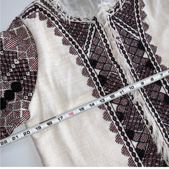 Boston Proper Beaded Fringe Open Front Aztec Blazer Jacket Size 16 Earthy Boho - Picture 10 of 14